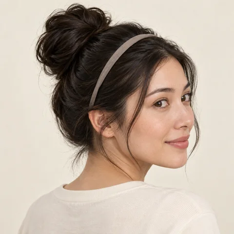 Messy Bun with a Headband hairstyle example